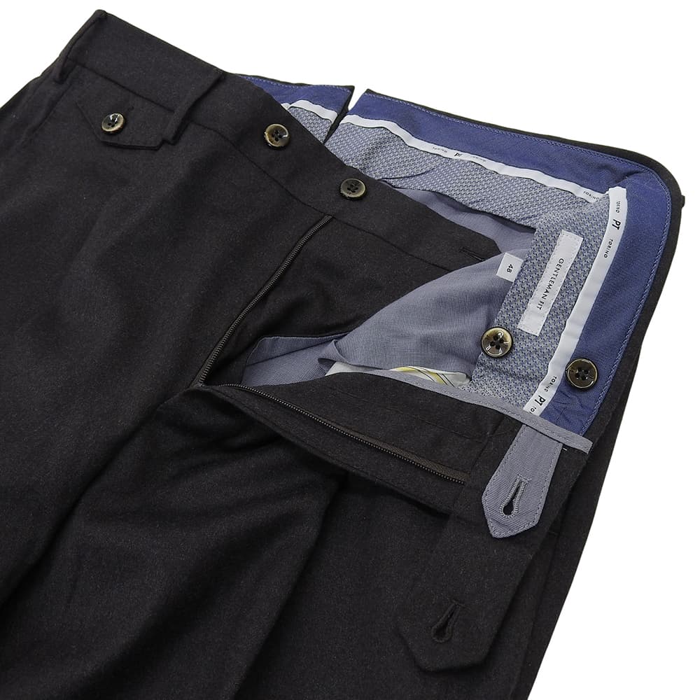 PT TORINO ピーティートリノ 美品 ジェントルマンフィット 1プリーツ フランネル パンツ ボトムス メンズ ダークグレー 48 ボトムス 48