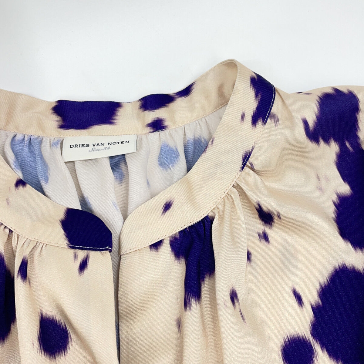 DRIES VAN NOTEN 德赖斯·范诺顿 紫色×米色 22AW 水彩画风格波点 缎面 衬衫 上衣