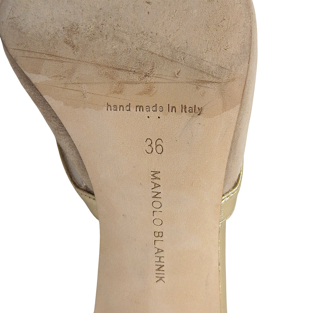 MANOLO BLAHNIK マノロブラニク PALIATA レザー×スエード ヒールパンプス レディース ベージュ×ゴールド 36 シューズ 36