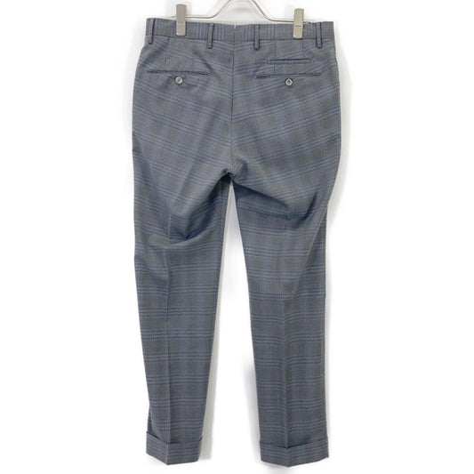 GRAY CHECK TECHNO WASHABLE WOOL SUPER SLIM FIT SLACKS PANTS Bottoms 46 Men's