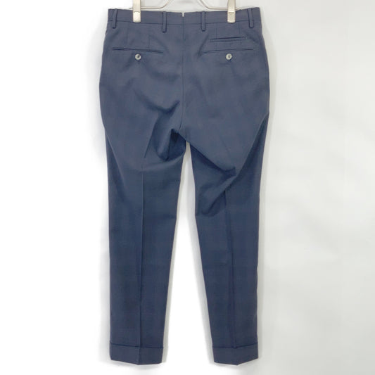 NAVY CHECK TECHNO WASHABLE WOOL SUPER SLIM FIT Slacks Pants Bottoms 46 Men's