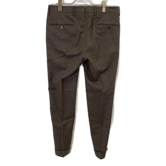 Brown Wool Stretch Super Slim Fit No-Pleat Slacks Bottoms 46 Men's
