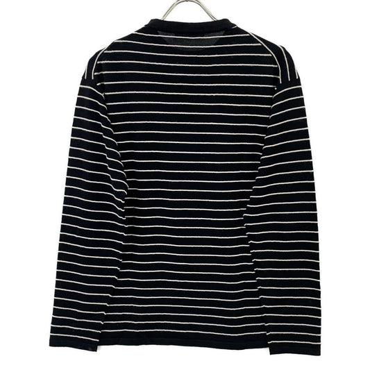 CUK104 Black Wool Border Crewneck Knit Sweater Top 46 Men's