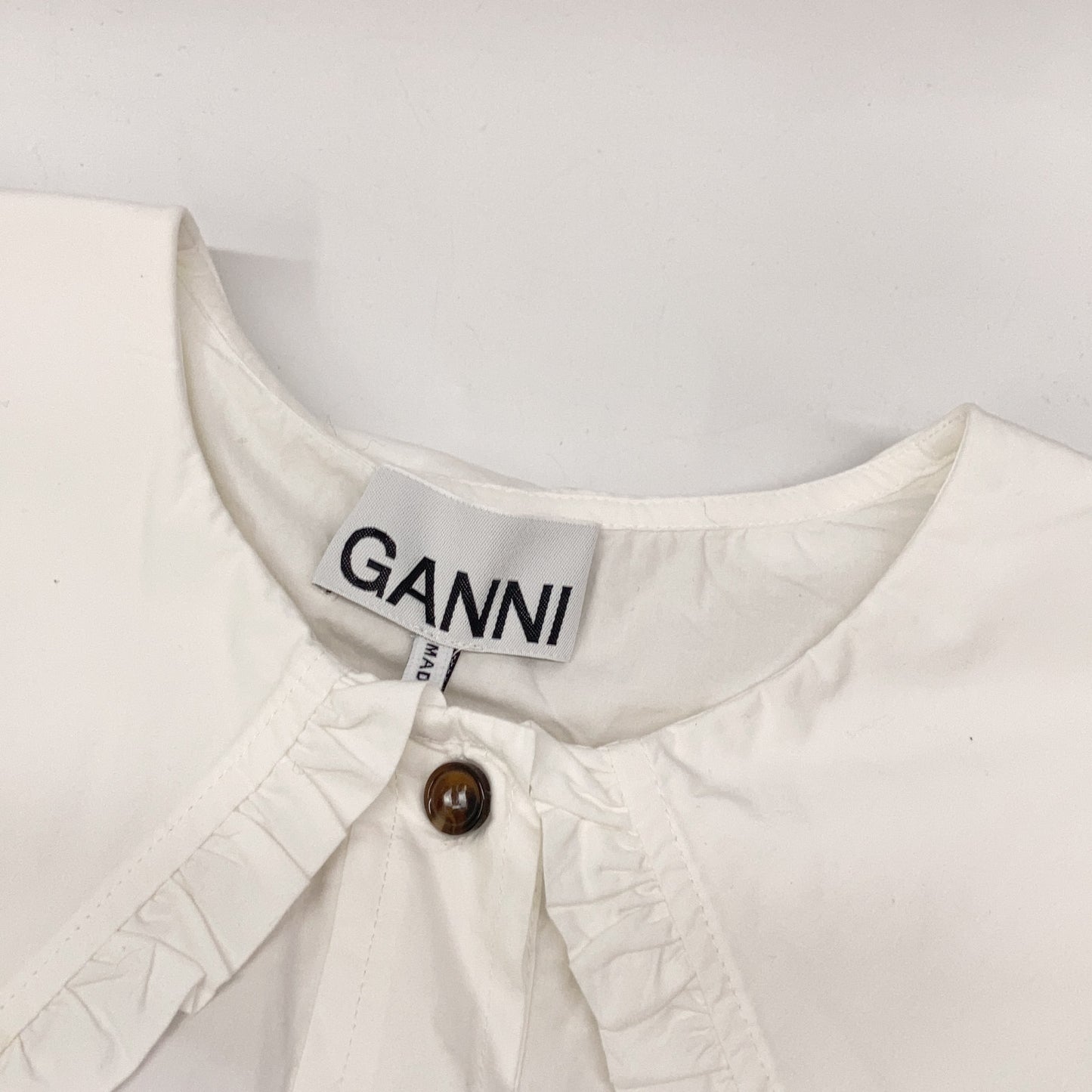 GANNI ガニー BA.D 6027 ホワイト ビックカラー ノースリーブ ブラウス トップス