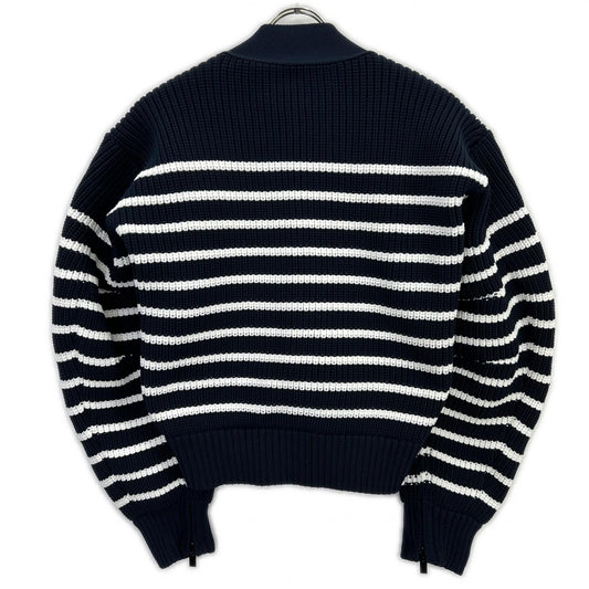 sacai サカイ 23-06490 ネイビー×ホワイト ホリゾンタル ストライプ クロップド ニット カーディガン トップス