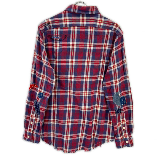 Navy x Red Classic Fit Plaid Twill Work Shirt Top M Men's