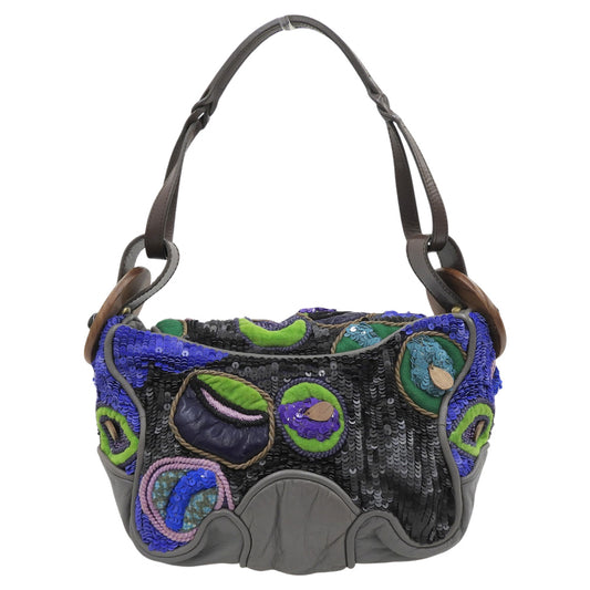 JAMIN PUECH Multicolor Sequin Leather Patchwork Wood Semi-Shoulder Bag Women's Shoulder Bag