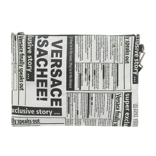 Versace Good Condition Newspaper Clutch Bag Second Bag Men's White x Black Second Bag Clutch Bag