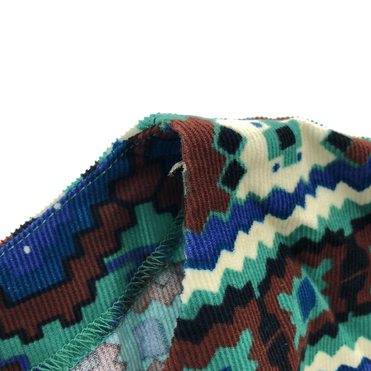 TABASA Tabasa D1744FAS017 Blue Fine-Wale Corduroy×Kilim Border-Print Tunic Top
