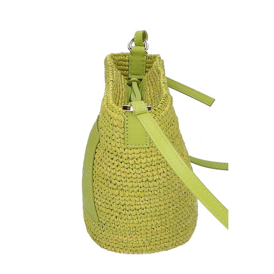 LOEWE Loewe Like New A689W10X06 Raffia & Calfskin Slit Pochette Bag Shoulder Bag