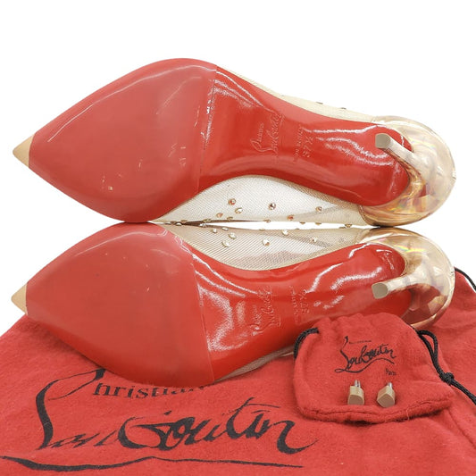 CHRISTIAN LOUBOUTIN クリスチャンルブタン 美品 ストラス 100mm ヒール パンプス レディース ベージュ系 37 1/2 シューズ