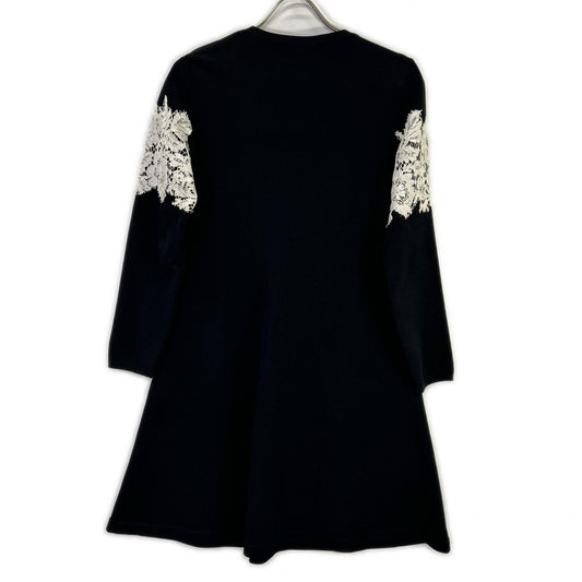 VALENTINO ヴァレンティノ ブラック レースデザイン ロングスリーブ ジャージー ワンピース ワンピース