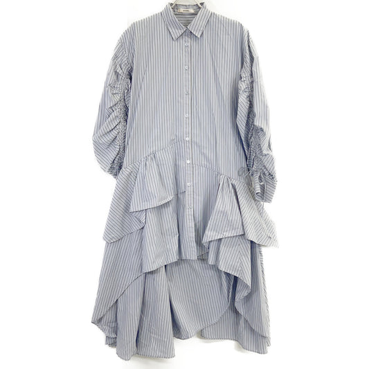 snidel SWF0231100 blue striped voluminous uneven-hem dress