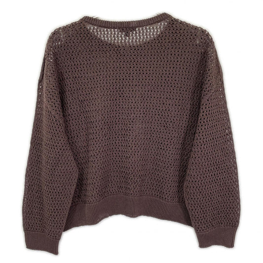 INDIVI Indivi Brown washable cotton mesh zip-knit cardigan top
