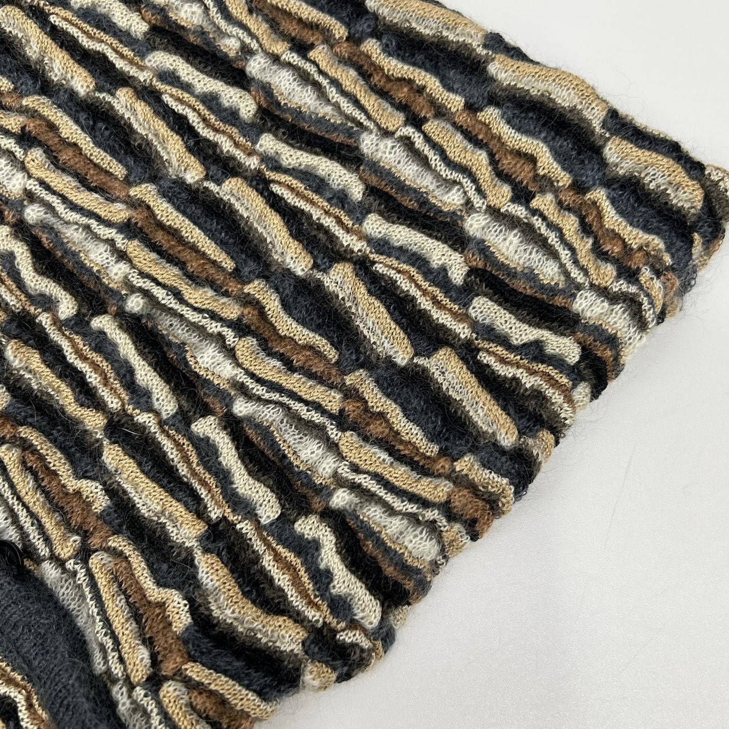 MISSONI ミッソーニ ネイビー×ブラウン系 シルク ウール混 3Dニットカーディガン トップス