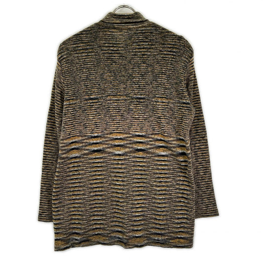 MISSONI ミッソーニ D-TK3192 イエロー×グレー系 ボーダー柄 ハイネック ウール混 ロングニットカーディガン トップス