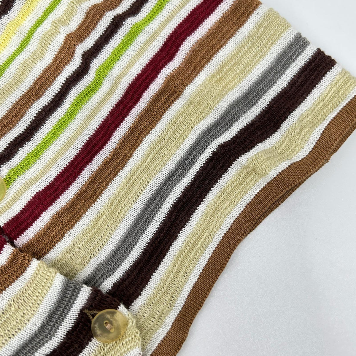 MISSONI SPORT ミッソーニスポーツ 2M313PM252 グリーン×ブラウン マルチボーダー 透かし編みニットカーディガン トップス