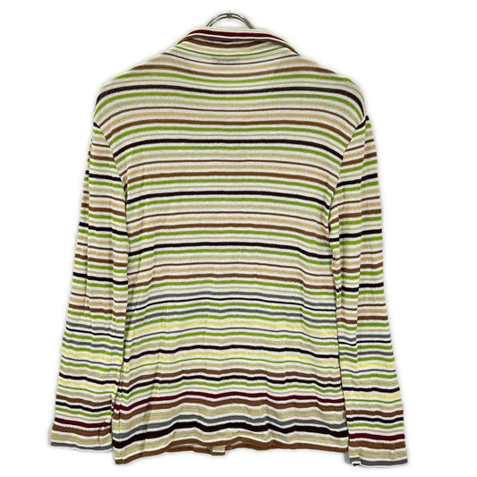 MISSONI SPORT ミッソーニスポーツ 2M313PM252 グリーン×ブラウン マルチボーダー 透かし編みニットカーディガン トップス