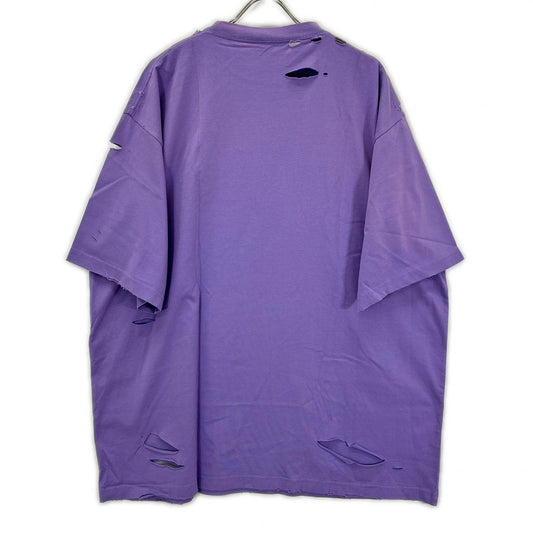 BALENCIAGA バレンシアガ 21年 651795 パープル デストロイ加工 Tシャツ トップス