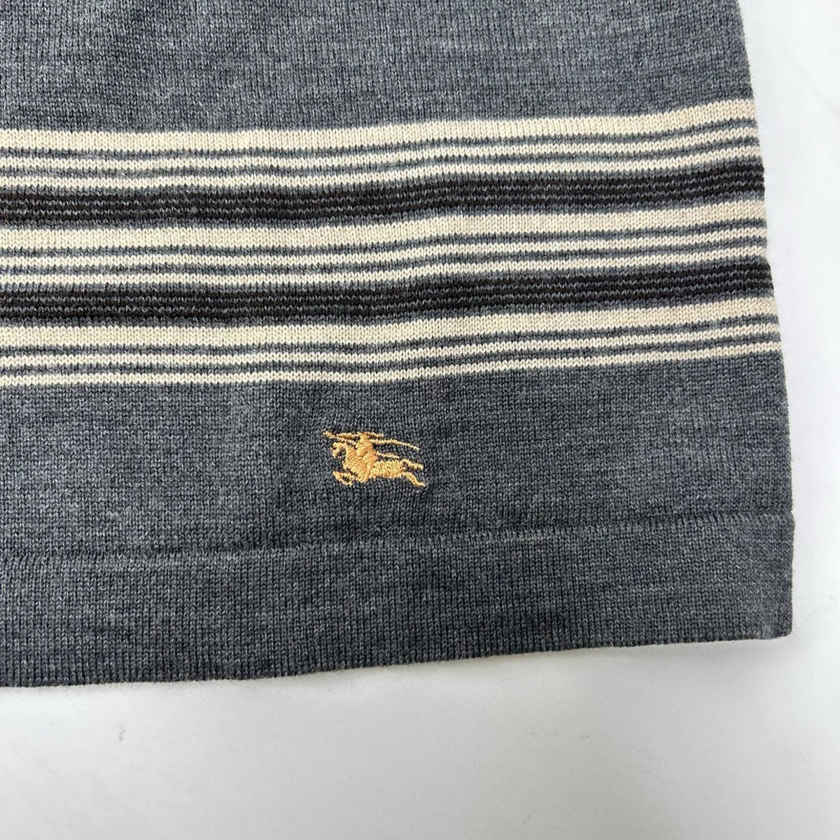 BURBERRY バーバリー グレー×ベージュ ボーダー メリノウール ニットトップス トップス