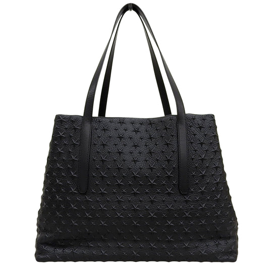 JIMMY CHOO ジミーチュウ 美品 PIMLICOS EMG レザー 裏地カモフラ スター エンボス プムリコ トートバッグ レディース ブラック トートバッグ