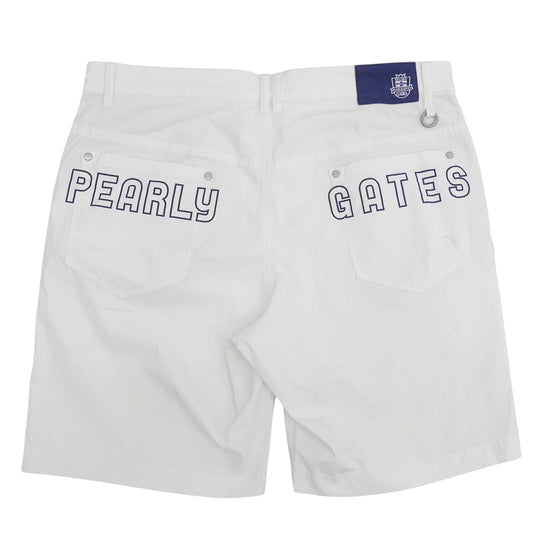 PEARLY GATES パーリーゲイツ ロゴパッチ バックプリント ストレッチ ハーフパンツ ボトムス メンズ ホワイト 7 053-9232701 ボトムス