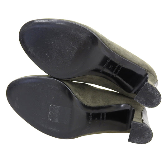 HERMES Hermes Beautiful Suede x Leather Pumps Shoes Women's Khaki Green 36 Shoes