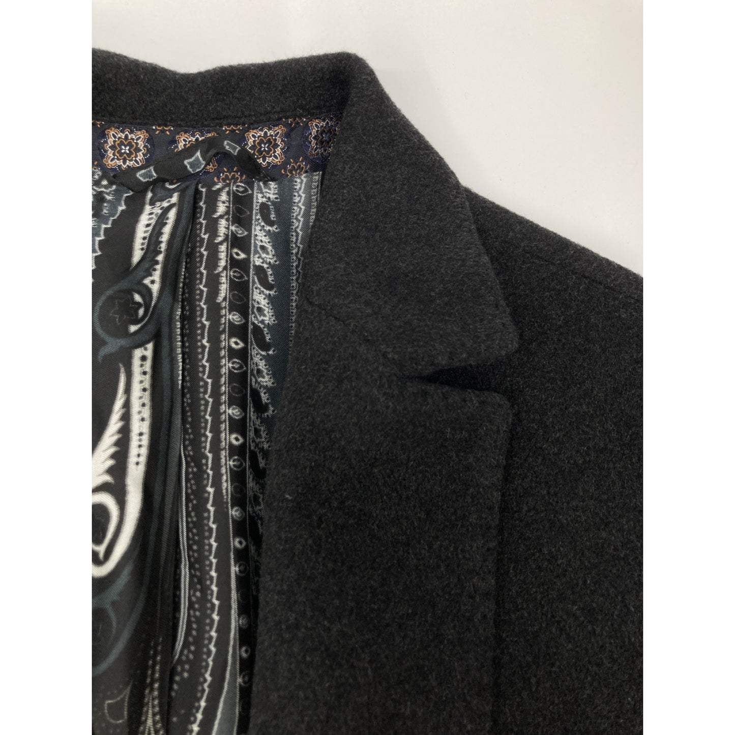 Gray 100% Cashmere Paisley Lined Long Coat 50 Men's