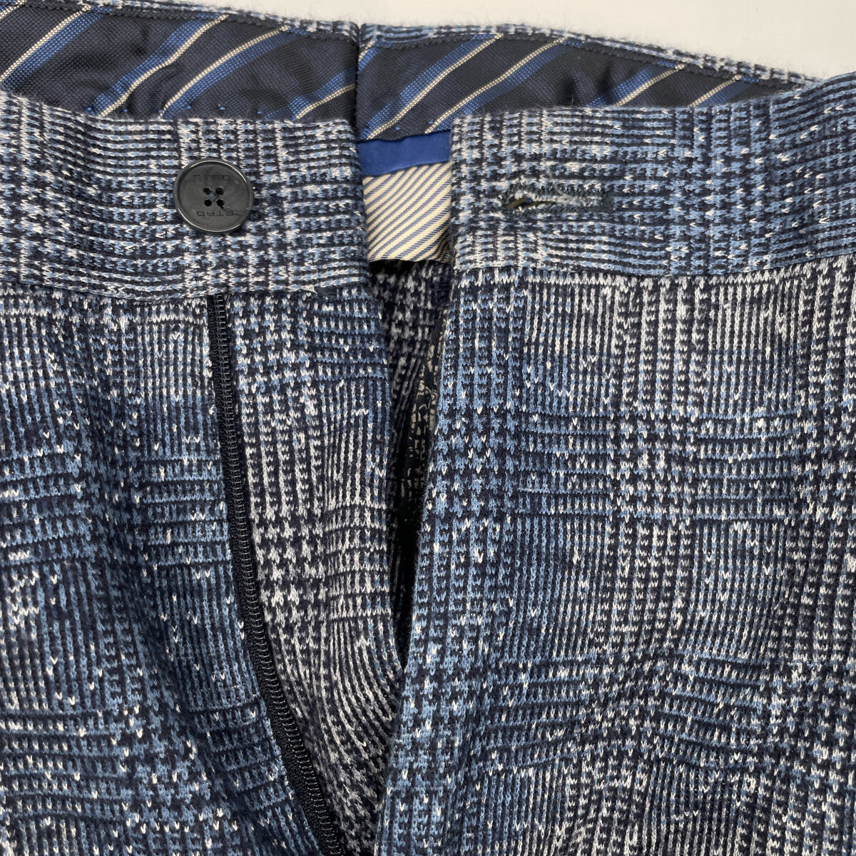 ETRO エトロ ブルー1187Q チェックコットン×リネン3ピースセットアップ スーツ セットアップ 48