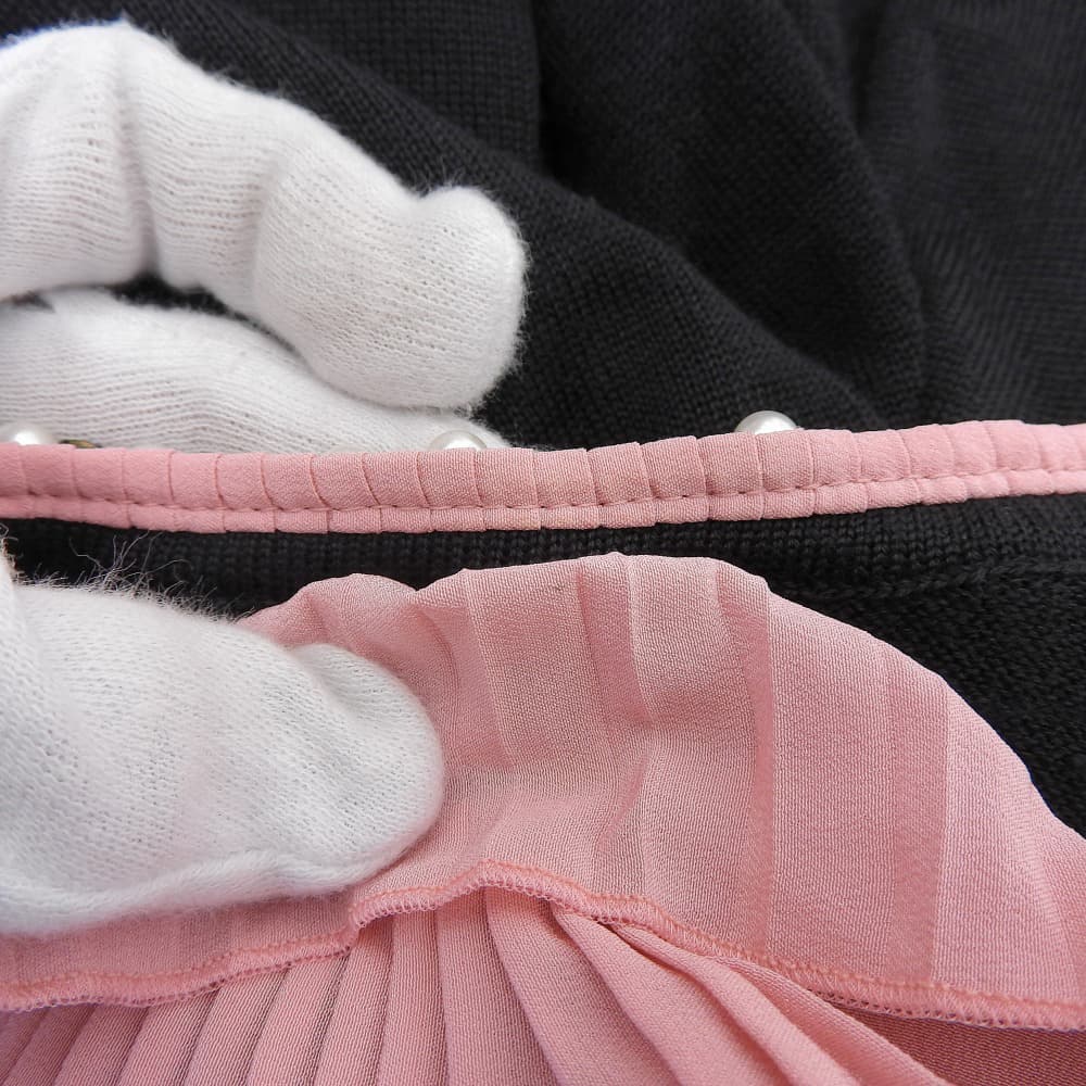 GUCCI グッチ 美品 ウール プリーツ ラッフル ニット トップス レディース ブラック×ピンク M 472455 トップス M