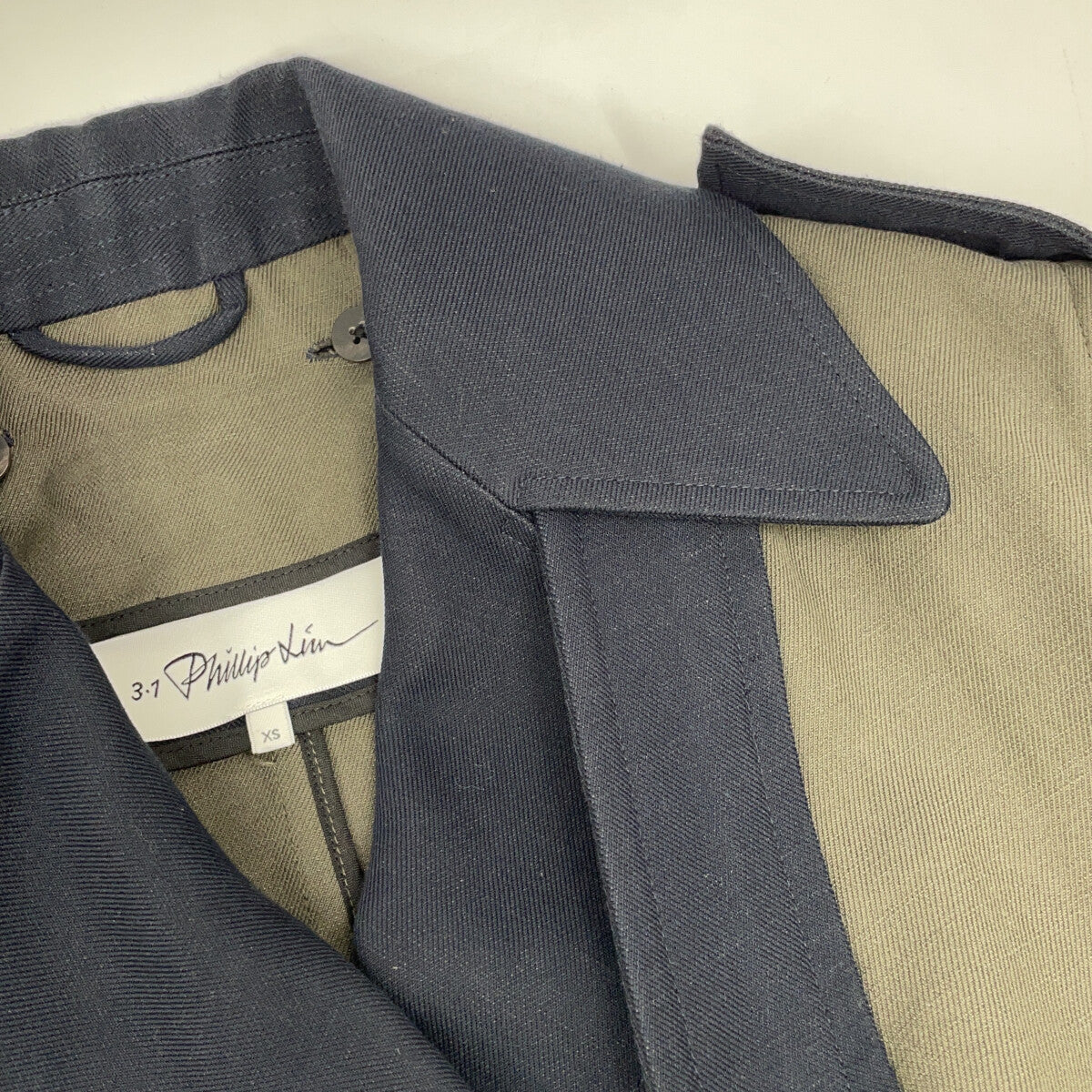 3.1 Phillip Lim P232-80001CLO Navy x Khaki Block Color Trench Coat XS