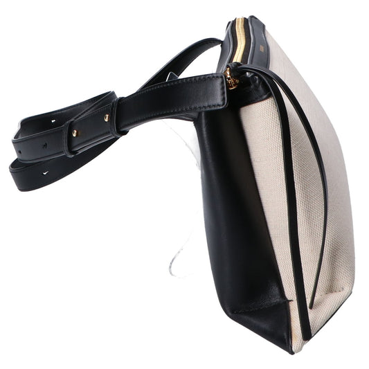 Jil Sander Two-Tone Canvas and Leather Empire Small Shoulder Bag