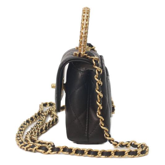 CHANEL AP4245 Black Lambskin Gold Top Handle Flap Bag Micro Coco Handle Shoulder Bag