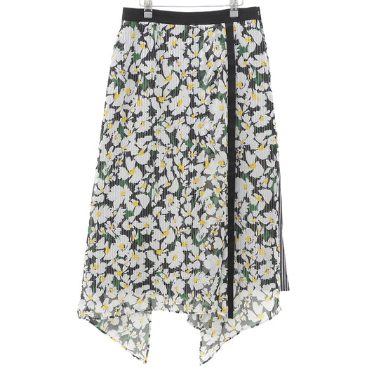 Harper Chiffon Flower Pleated Layered Skirt for Women Black Multicolor AS1727BK Skirt 38 Women's