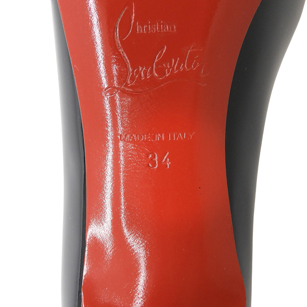 CHRISTIAN LOUBOUTIN クリスチャンルブタン 美品 オープントゥ ヒール パンプス パテント シューズ レディース ブラック 34 シューズ