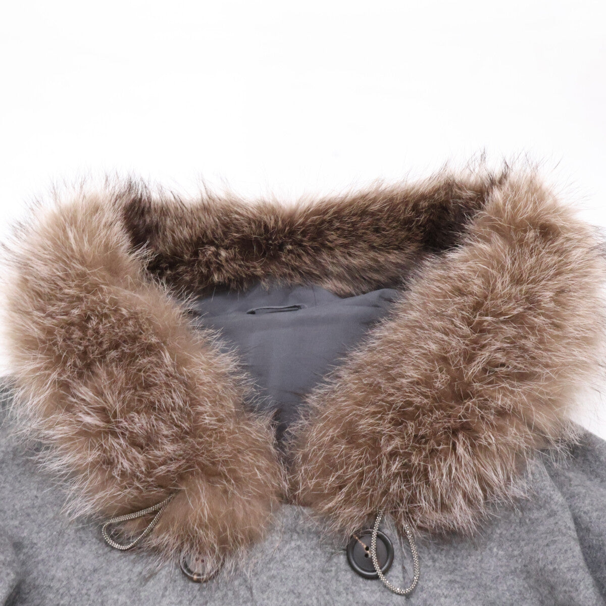 BRUNELLO CUCINELLI ブルネロクチネリ 美品 モニーレ装飾 ファー付き カシミヤ ダブルブレスト フーデッドコート コート
