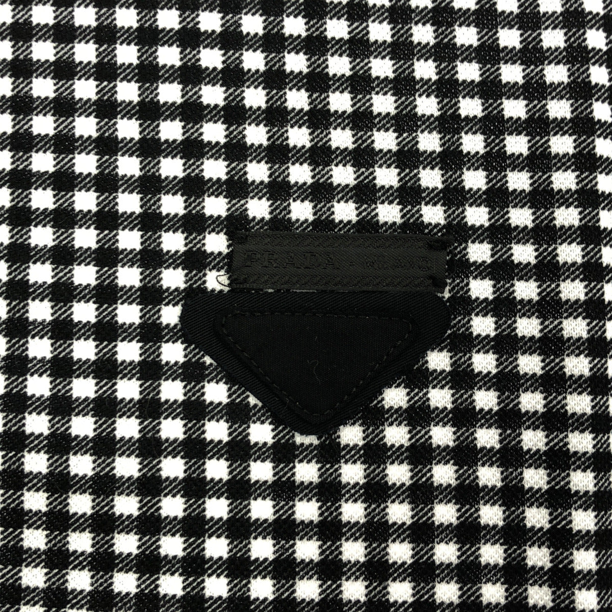 PRADA プラダ UJM730 Black and White Gingham Check Triangle Logo Polo Shirt Tops