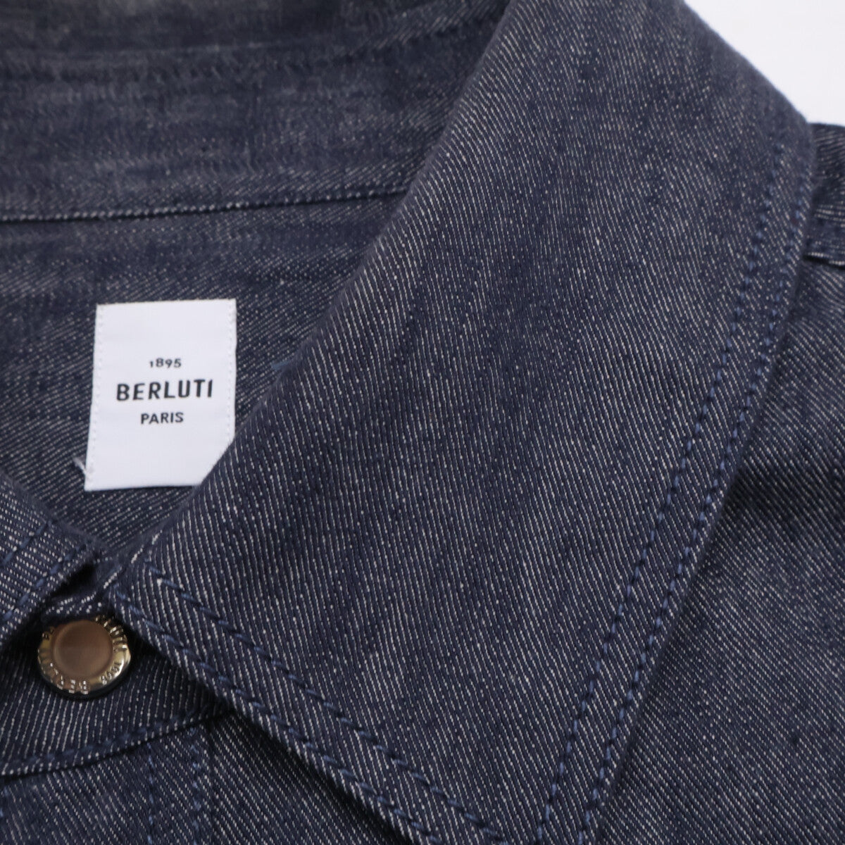 berluti Berluti leather-panel denim shirt