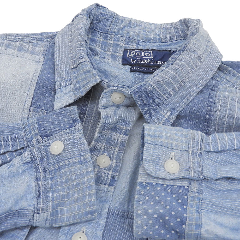 POLObyRalphLauren ポロラルフローレン 美品 クラシックフィット パッチワーク チェックシャツ トップス メンズ ブルー L 26SS トップス