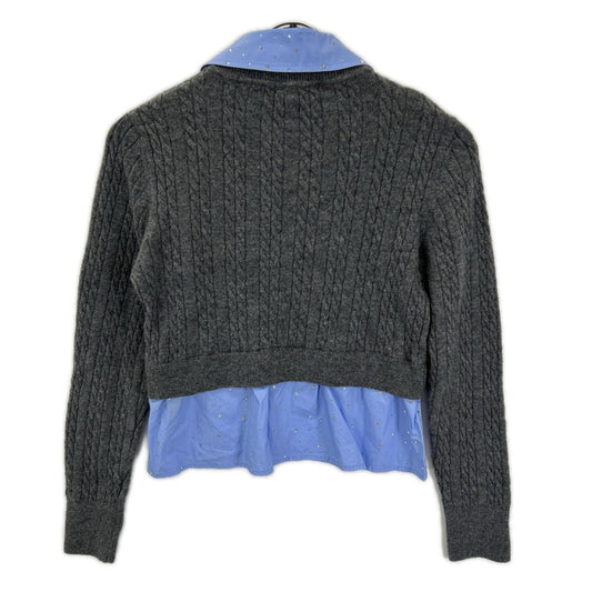 SANDRO サンドロ SFPPU01996-240 グレー×ブルー ビジュー付き レイヤードニット トップス
