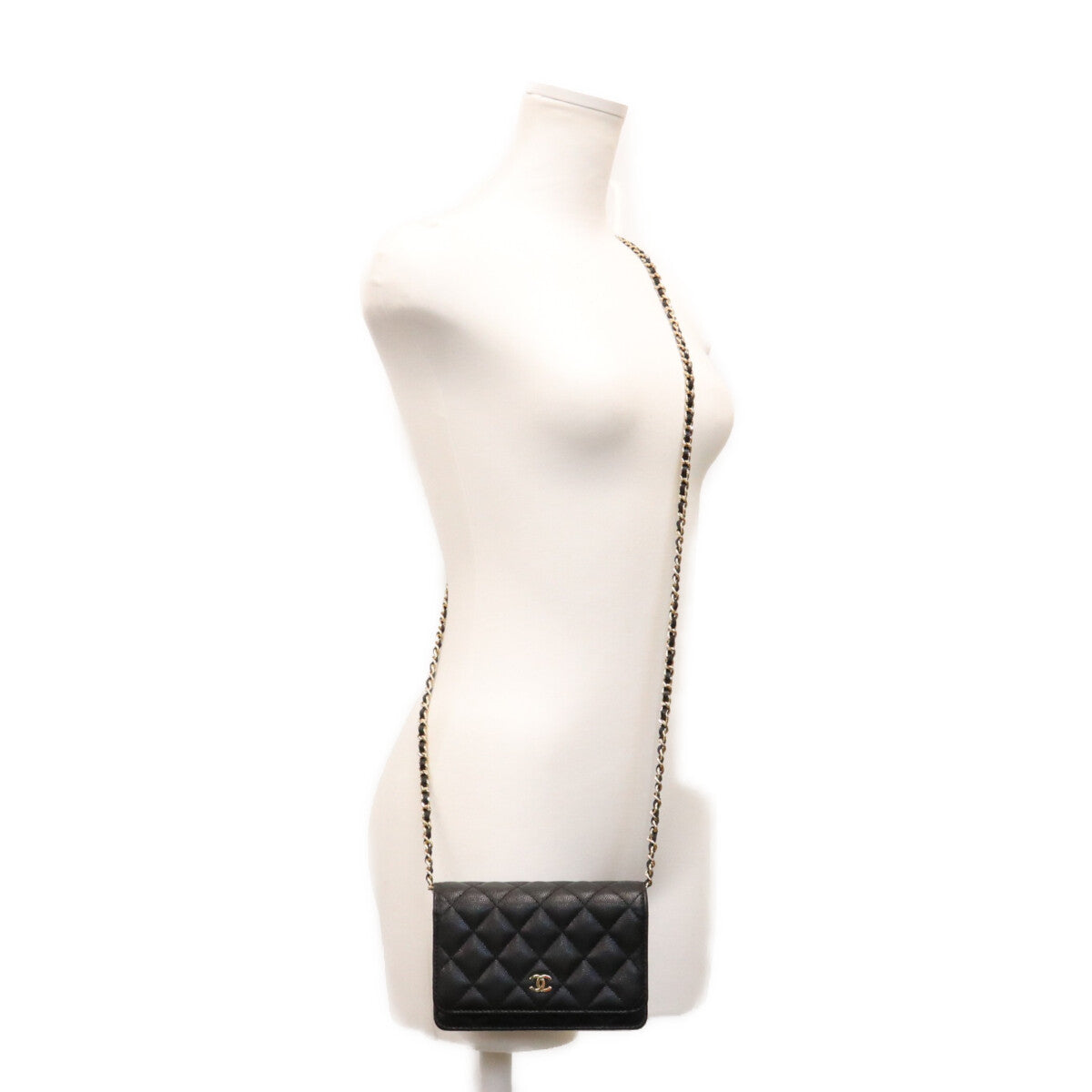 CHANEL シャネル 21年 30番 AP1649 黒 キャビア G金具 ミニチェーンウォレット ショルダーバッグ