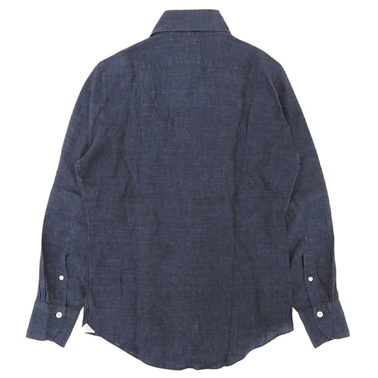 finamore フィナモレ ホリゾンタルカラー リネン 長袖シャツ トップス メンズ ネイビー 37 トップス