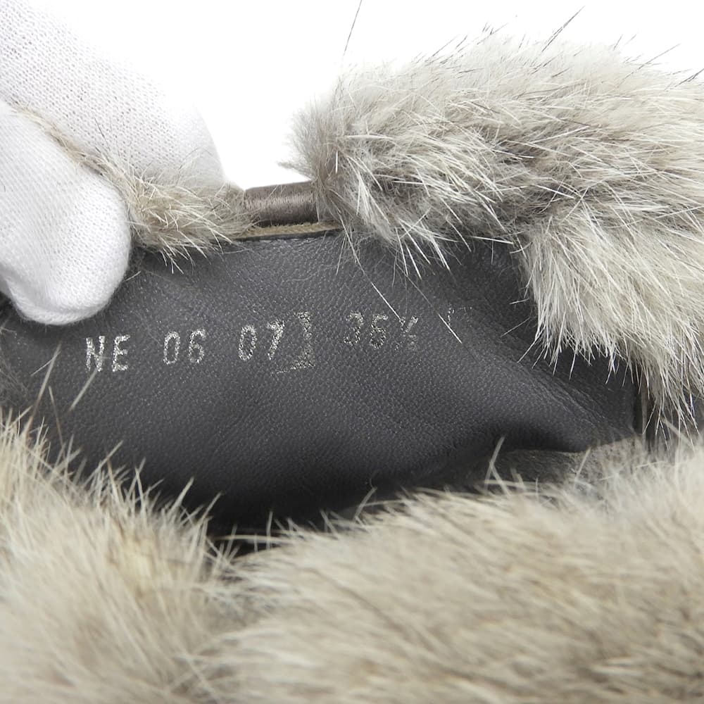 Christian Dior クリスチャンディオール 美品 バックジップ ファー ヒールブーティ シューズ レディース グレー系 35 1/2 シューズ
