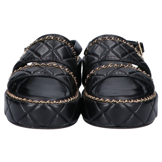 CHANEL G46613 Coco Mark Matelasse/Chain Platform Sandals Shoes