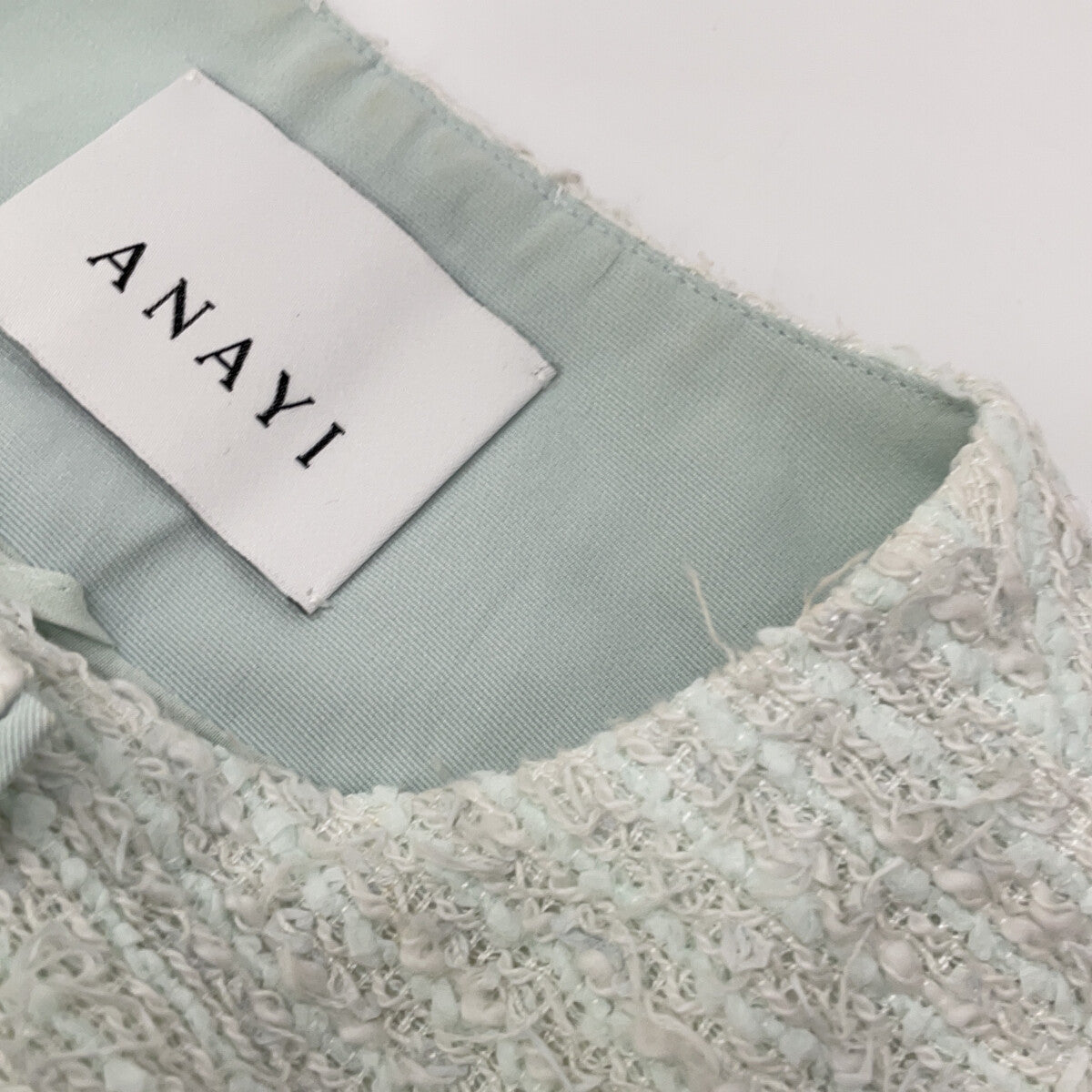 ANAYI Light Blue Pearl Button Tweed Gilet Vest 36 Women's