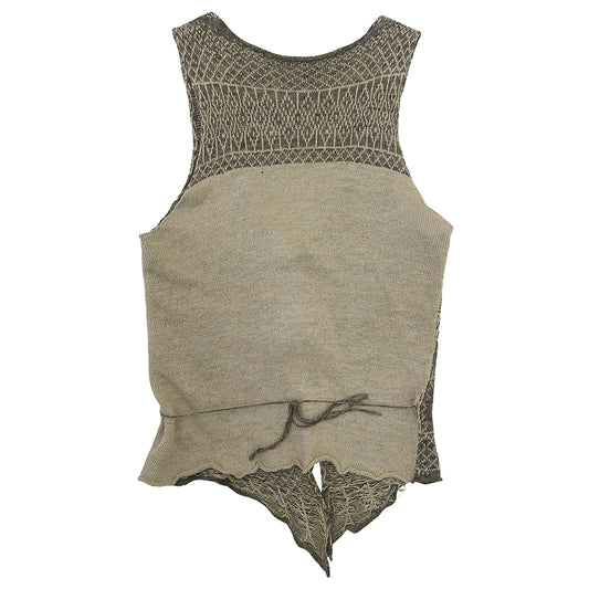 Allover Pattern String Knit Vest Men's Beige x Gray Vest - Men's