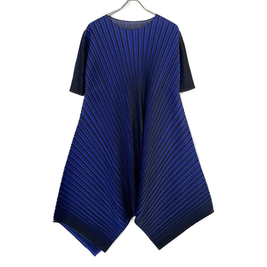PLEATS PLEASE 三宅一生褶皱系列 蓝色/黑色 PP83-JH544 圆领 短袖不规则连衣裙 连衣裙