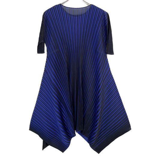 PLEATS PLEASE プリーツプリーズ ブルー/ブラック PP83-JH544 ラウンドネック ショートスリーブ変形ワンピース ワンピース