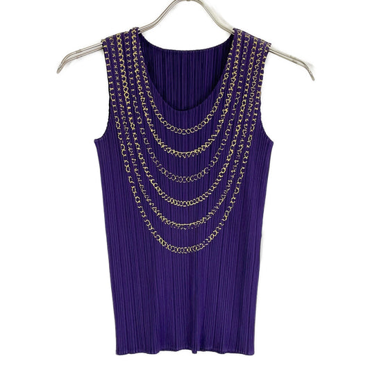 PLEATS PLEASE 三宅一生褶皱 紫色/金色 PP03-JK663 链条刺绣背心 上衣