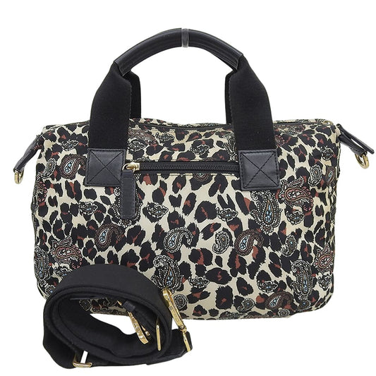 ETRO エトロ レオパード ペイズリー ナイロン 2WAYバッグ ハンドバッグ ショルダーバッグ レディース ベージュ×ブラック ハンドバッグ